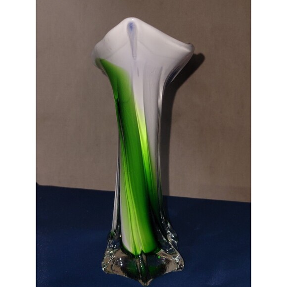 Murano Jack in the Pulpit Encased Glass Vase Handblown Blue White Green Swirl - Picture 3 of 16